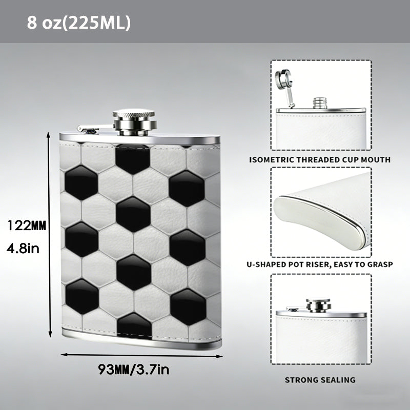 Black and white hexagonal pattern 8oz Portable Stainless Steel Hip Flask - Juice Flask - Perfect Gift - Unique Whiskey Flask for Women, Wine Pot Metal - Ideal stainless steel flask for all outdoor activities