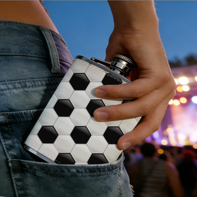 Black and white hexagonal pattern 8oz Portable Stainless Steel Hip Flask - Juice Flask - Perfect Gift - Unique Whiskey Flask for Women, Wine Pot Metal - Ideal stainless steel flask for all outdoor activities