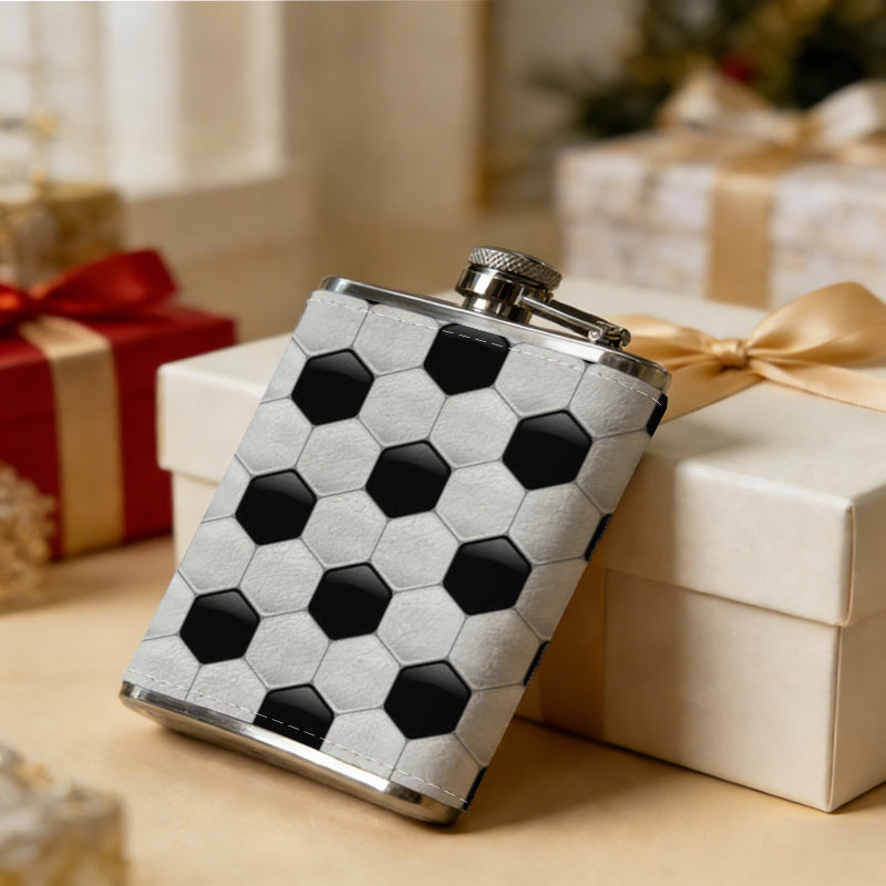 Black and white hexagonal pattern 8oz Portable Stainless Steel Hip Flask - Juice Flask - Perfect Gift - Unique Whiskey Flask for Women, Wine Pot Metal - Ideal stainless steel flask for all outdoor activities