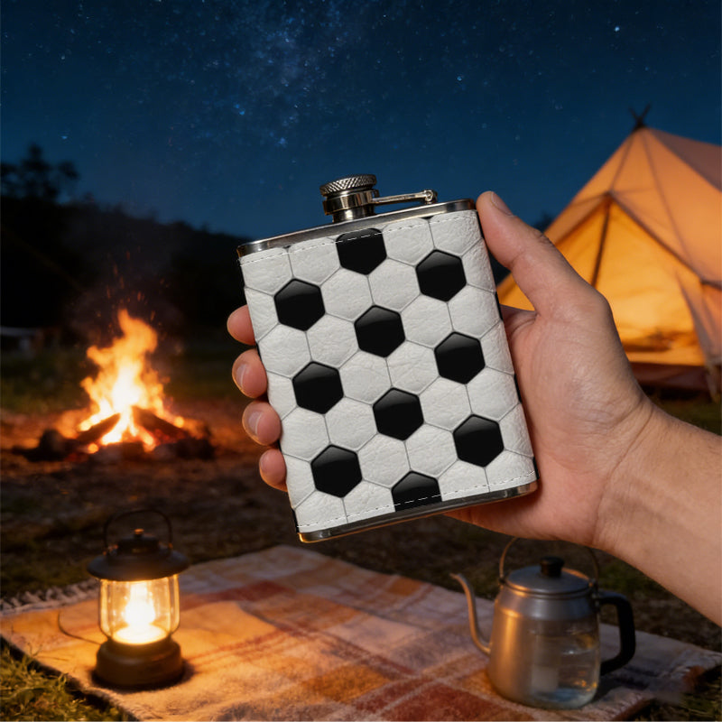 Black and white hexagonal pattern 8oz Portable Stainless Steel Hip Flask - Juice Flask - Perfect Gift - Unique Whiskey Flask for Women, Wine Pot Metal - Ideal stainless steel flask for all outdoor activities