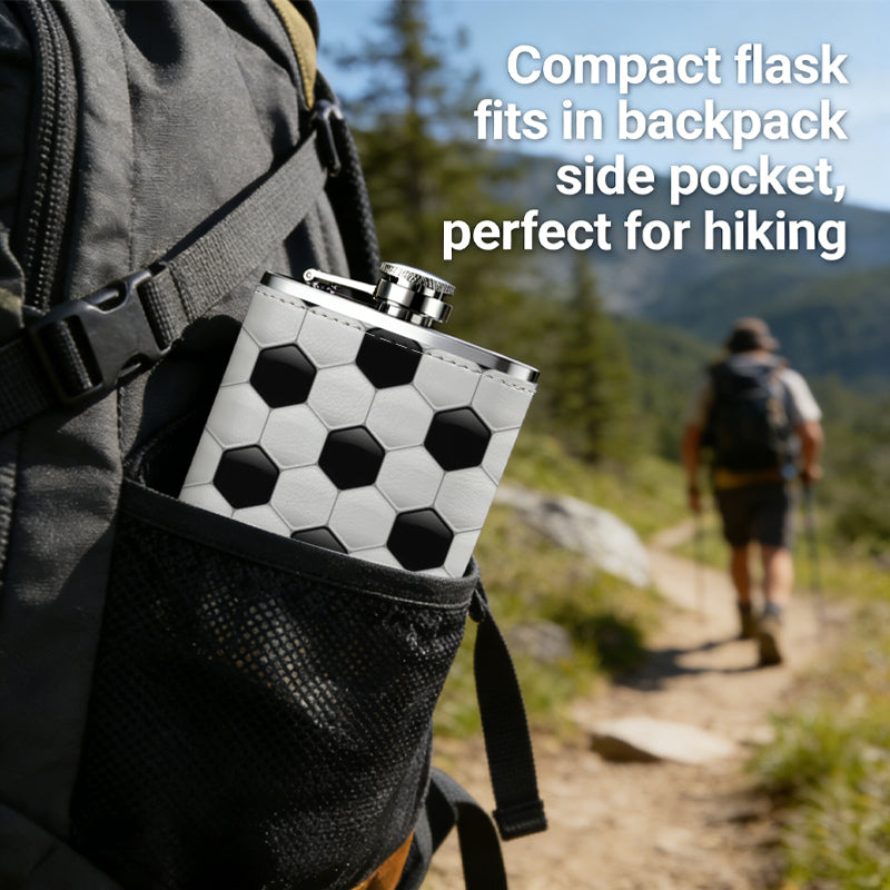 Black and white hexagonal pattern 8oz Portable Stainless Steel Hip Flask - Juice Flask - Perfect Gift - Unique Whiskey Flask for Women, Wine Pot Metal - Ideal stainless steel flask for all outdoor activities
