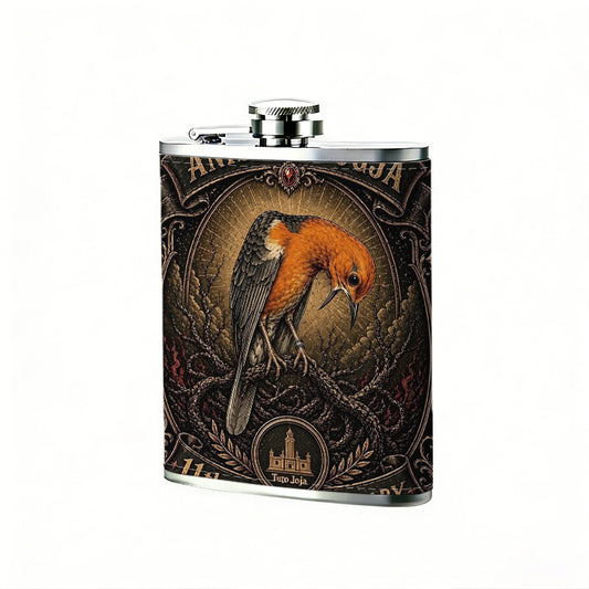 Vintage parrot decorative badge 8oz Portable Stainless Steel Hip Flask - Juice Flask - Perfect Gift - Unique Whiskey Flask for Women, Wine Pot Metal - Ideal stainless steel flask for all outdoor activities