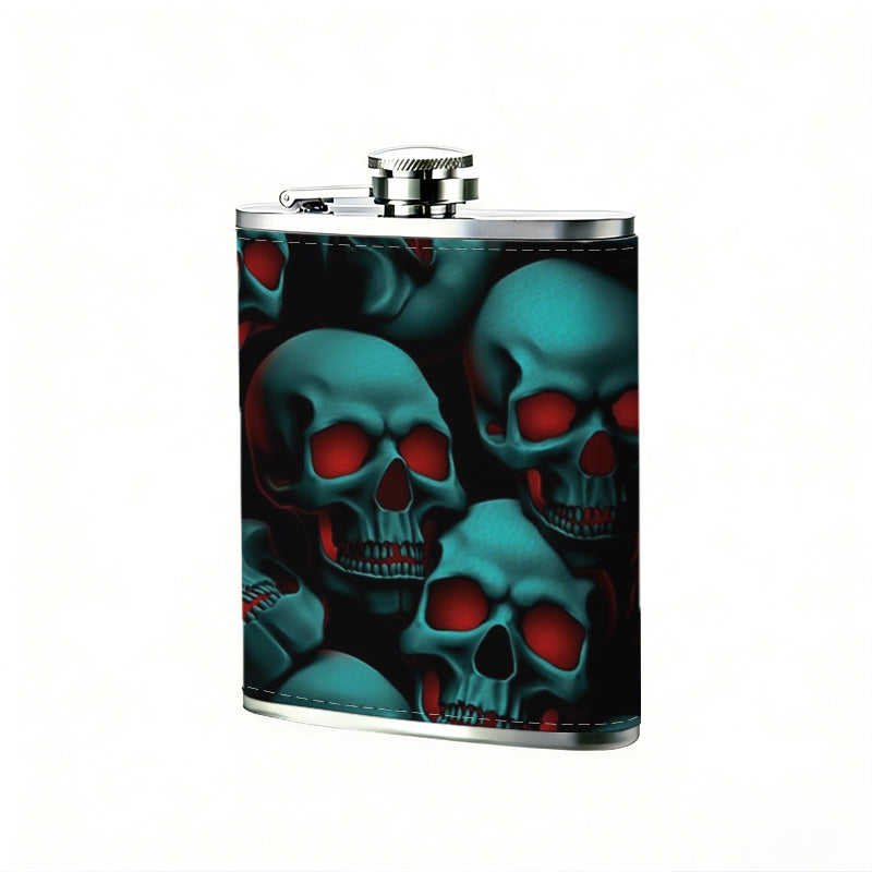Teal skulls with red eyes 8oz Portable Stainless Steel Hip Flask - Juice Flask - Perfect Gift - Unique Whiskey Flask for Women, Wine Pot Metal - Ideal stainless steel flask for all outdoor activities