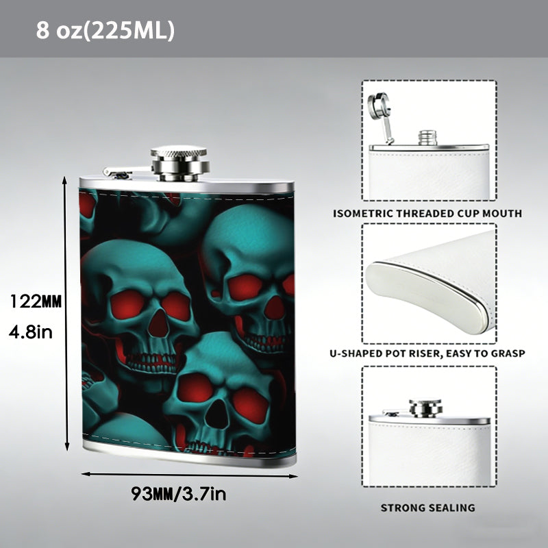Teal skulls with red eyes 8oz Portable Stainless Steel Hip Flask - Juice Flask - Perfect Gift - Unique Whiskey Flask for Women, Wine Pot Metal - Ideal stainless steel flask for all outdoor activities