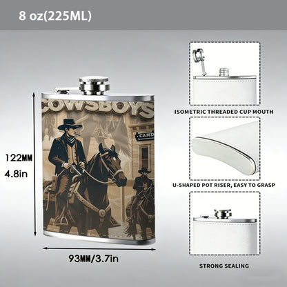 Two cowboys in western town 8oz Portable Stainless Steel Hip Flask - Juice Flask - Perfect Gift - Unique Whiskey Flask for Women, Wine Pot Metal - Ideal stainless steel flask for all outdoor activities