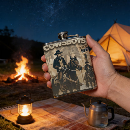 Two cowboys in western town 8oz Portable Stainless Steel Hip Flask - Juice Flask - Perfect Gift - Unique Whiskey Flask for Women, Wine Pot Metal - Ideal stainless steel flask for all outdoor activities