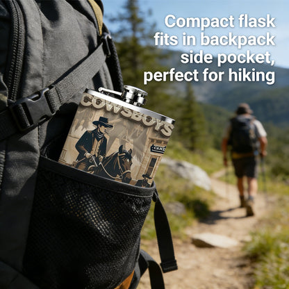 Two cowboys in western town 8oz Portable Stainless Steel Hip Flask - Juice Flask - Perfect Gift - Unique Whiskey Flask for Women, Wine Pot Metal - Ideal stainless steel flask for all outdoor activities