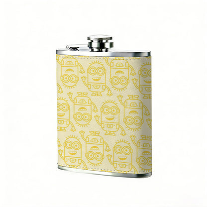 Yellow repeating curved pattern 8oz Portable Stainless Steel Hip Flask - Juice Flask - Perfect Gift - Unique Whiskey Flask for Women, Wine Pot Metal - Ideal stainless steel flask for all outdoor activities