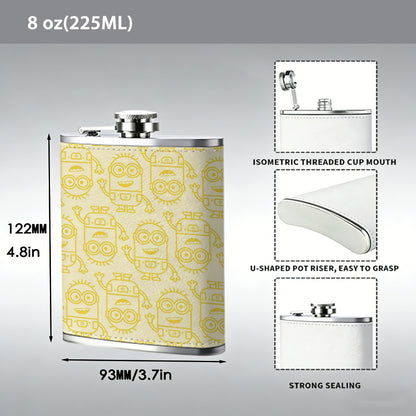 Yellow repeating curved pattern 8oz Portable Stainless Steel Hip Flask - Juice Flask - Perfect Gift - Unique Whiskey Flask for Women, Wine Pot Metal - Ideal stainless steel flask for all outdoor activities