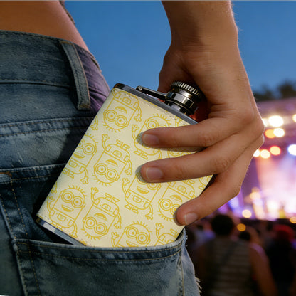 Yellow repeating curved pattern 8oz Portable Stainless Steel Hip Flask - Juice Flask - Perfect Gift - Unique Whiskey Flask for Women, Wine Pot Metal - Ideal stainless steel flask for all outdoor activities