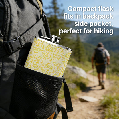 Yellow repeating curved pattern 8oz Portable Stainless Steel Hip Flask - Juice Flask - Perfect Gift - Unique Whiskey Flask for Women, Wine Pot Metal - Ideal stainless steel flask for all outdoor activities