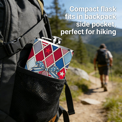 Red, blue and gray argyle pattern with cherries 8oz Portable Stainless Steel Hip Flask - Juice Flask - Perfect Gift - Unique Whiskey Flask for Women, Wine Pot Metal - Ideal stainless steel flask for all outdoor activities