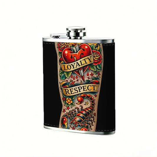 Colorful detailed arm tattoo with lettering 8oz Portable Stainless Steel Hip Flask - Juice Flask - Perfect Gift - Unique Whiskey Flask for Women, Wine Pot Metal - Ideal stainless steel flask for all outdoor activities