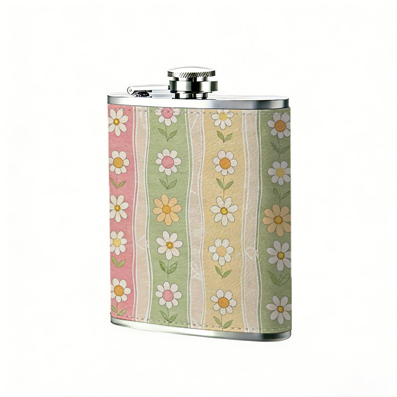 Colorful striped floral decorative patterns 8oz Portable Stainless Steel Hip Flask - Juice Flask - Perfect Gift - Unique Whiskey Flask for Women, Wine Pot Metal - Ideal stainless steel flask for all outdoor activities