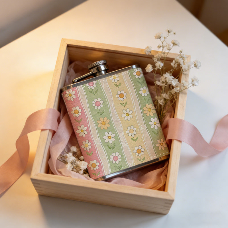 Colorful striped floral decorative patterns 8oz Portable Stainless Steel Hip Flask - Juice Flask - Perfect Gift - Unique Whiskey Flask for Women, Wine Pot Metal - Ideal stainless steel flask for all outdoor activities