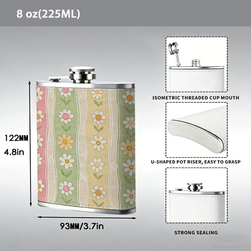 Colorful striped floral decorative patterns 8oz Portable Stainless Steel Hip Flask - Juice Flask - Perfect Gift - Unique Whiskey Flask for Women, Wine Pot Metal - Ideal stainless steel flask for all outdoor activities