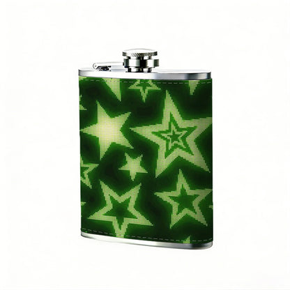 Green star pattern background 8oz Portable Stainless Steel Hip Flask - Juice Flask - Perfect Gift - Unique Whiskey Flask for Women, Wine Pot Metal - Ideal stainless steel flask for all outdoor activities
