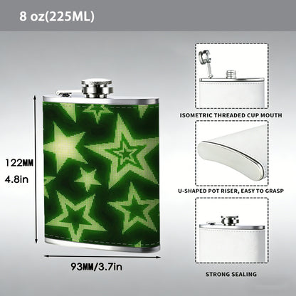 Green star pattern background 8oz Portable Stainless Steel Hip Flask - Juice Flask - Perfect Gift - Unique Whiskey Flask for Women, Wine Pot Metal - Ideal stainless steel flask for all outdoor activities