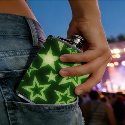 Green star pattern background 8oz Portable Stainless Steel Hip Flask - Juice Flask - Perfect Gift - Unique Whiskey Flask for Women, Wine Pot Metal - Ideal stainless steel flask for all outdoor activities