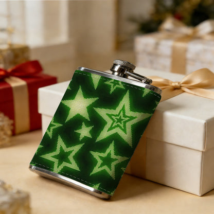 Green star pattern background 8oz Portable Stainless Steel Hip Flask - Juice Flask - Perfect Gift - Unique Whiskey Flask for Women, Wine Pot Metal - Ideal stainless steel flask for all outdoor activities
