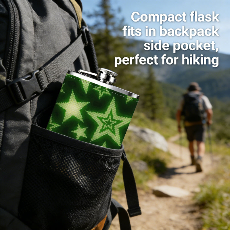 Green star pattern background 8oz Portable Stainless Steel Hip Flask - Juice Flask - Perfect Gift - Unique Whiskey Flask for Women, Wine Pot Metal - Ideal stainless steel flask for all outdoor activities