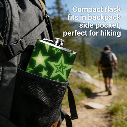 Green star pattern background 8oz Portable Stainless Steel Hip Flask - Juice Flask - Perfect Gift - Unique Whiskey Flask for Women, Wine Pot Metal - Ideal stainless steel flask for all outdoor activities