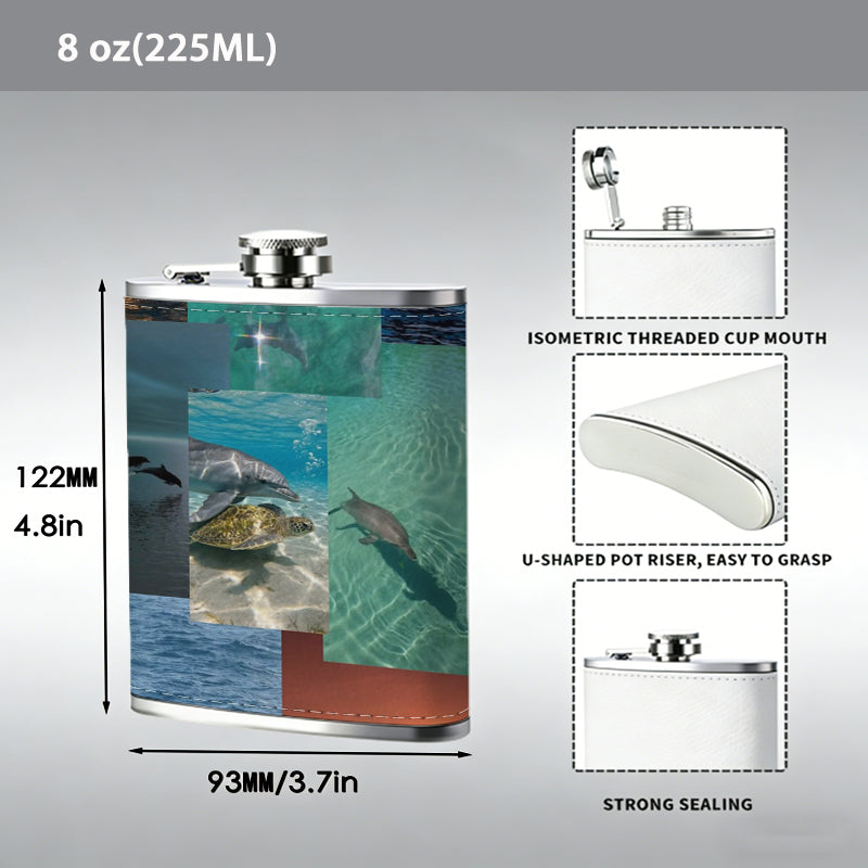 Dolphins swimming in the sea at sunset 8oz Portable Stainless Steel Hip Flask - Juice Flask - Perfect Gift - Unique Whiskey Flask for Women, Wine Pot Metal - Ideal stainless steel flask for all outdoor activities