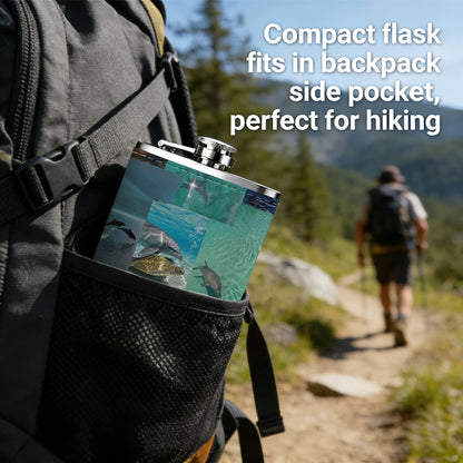 Dolphins swimming in the sea at sunset 8oz Portable Stainless Steel Hip Flask - Juice Flask - Perfect Gift - Unique Whiskey Flask for Women, Wine Pot Metal - Ideal stainless steel flask for all outdoor activities