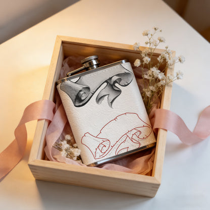 Two stylized ribbon banners 8oz Portable Stainless Steel Hip Flask - Juice Flask - Perfect Gift - Unique Whiskey Flask for Women, Wine Pot Metal - Ideal stainless steel flask for all outdoor activities