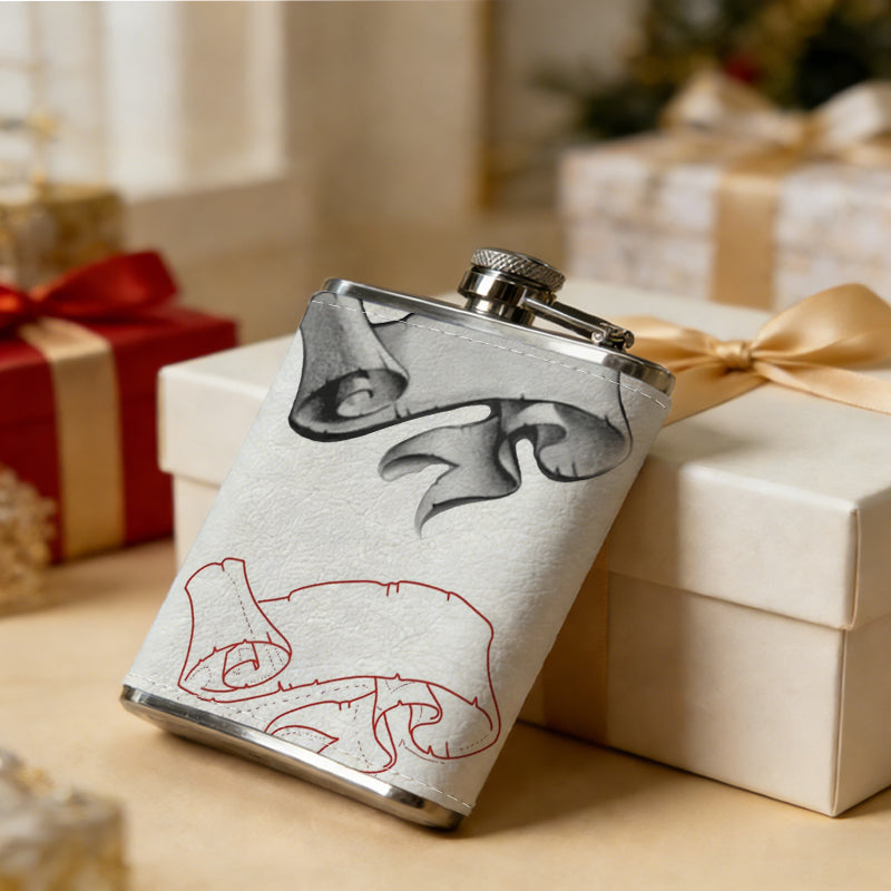 Two stylized ribbon banners 8oz Portable Stainless Steel Hip Flask - Juice Flask - Perfect Gift - Unique Whiskey Flask for Women, Wine Pot Metal - Ideal stainless steel flask for all outdoor activities