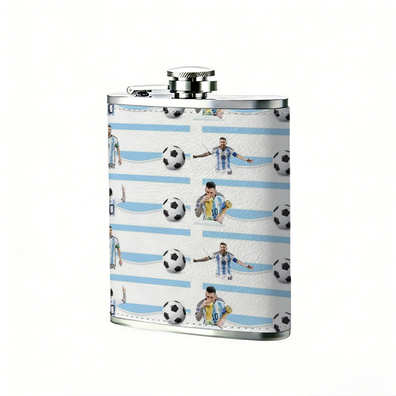 Grid of toy figurines and soccer balls 8oz Portable Stainless Steel Hip Flask - Juice Flask - Perfect Gift - Unique Whiskey Flask for Women, Wine Pot Metal - Ideal stainless steel flask for all outdoor activities