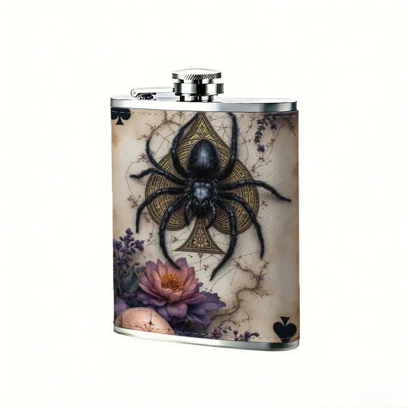 Spider skull spade playing cards 8oz Portable Stainless Steel Hip Flask - Juice Flask - Perfect Gift - Unique Whiskey Flask for Women, Wine Pot Metal - Ideal stainless steel flask for all outdoor activities
