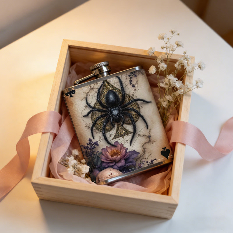 Spider skull spade playing cards 8oz Portable Stainless Steel Hip Flask - Juice Flask - Perfect Gift - Unique Whiskey Flask for Women, Wine Pot Metal - Ideal stainless steel flask for all outdoor activities