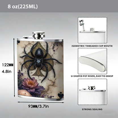 Spider skull spade playing cards 8oz Portable Stainless Steel Hip Flask - Juice Flask - Perfect Gift - Unique Whiskey Flask for Women, Wine Pot Metal - Ideal stainless steel flask for all outdoor activities