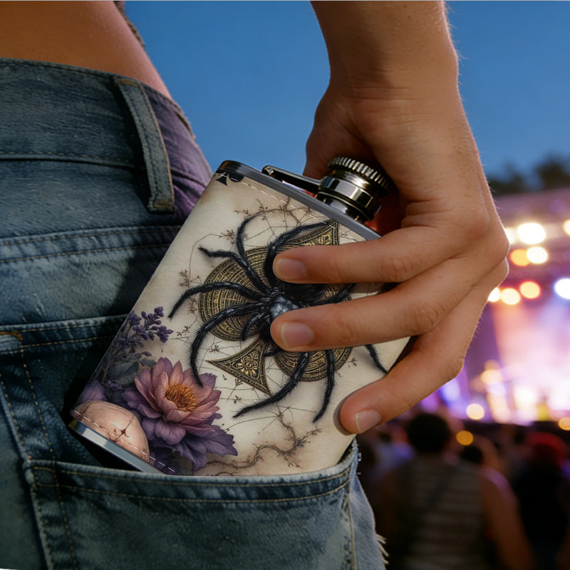 Spider skull spade playing cards 8oz Portable Stainless Steel Hip Flask - Juice Flask - Perfect Gift - Unique Whiskey Flask for Women, Wine Pot Metal - Ideal stainless steel flask for all outdoor activities