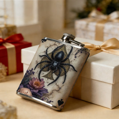Spider skull spade playing cards 8oz Portable Stainless Steel Hip Flask - Juice Flask - Perfect Gift - Unique Whiskey Flask for Women, Wine Pot Metal - Ideal stainless steel flask for all outdoor activities