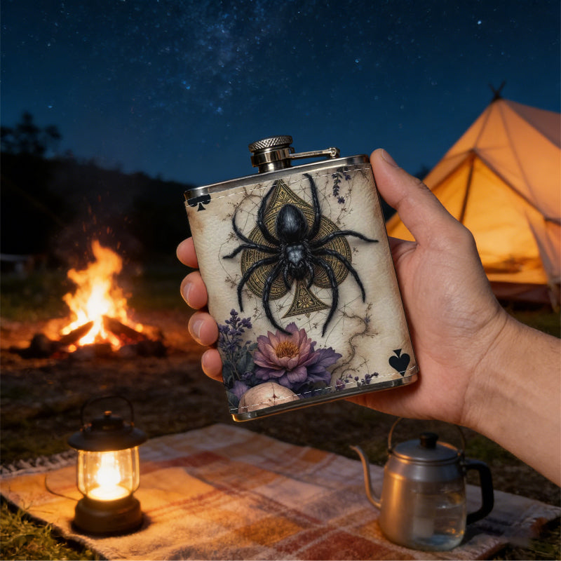 Spider skull spade playing cards 8oz Portable Stainless Steel Hip Flask - Juice Flask - Perfect Gift - Unique Whiskey Flask for Women, Wine Pot Metal - Ideal stainless steel flask for all outdoor activities