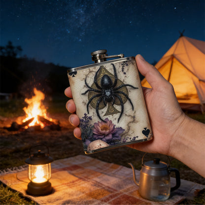 Spider skull spade playing cards 8oz Portable Stainless Steel Hip Flask - Juice Flask - Perfect Gift - Unique Whiskey Flask for Women, Wine Pot Metal - Ideal stainless steel flask for all outdoor activities