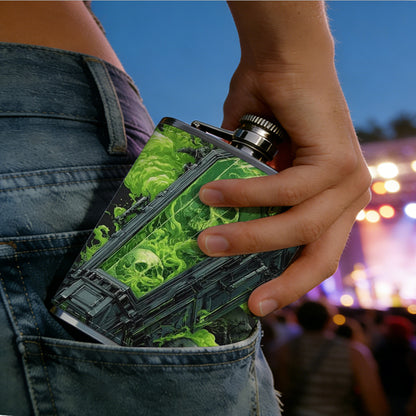 Green abstract skull pattern 8oz Portable Stainless Steel Hip Flask - Juice Flask - Perfect Gift - Unique Whiskey Flask for Women, Wine Pot Metal - Ideal stainless steel flask for all outdoor activities