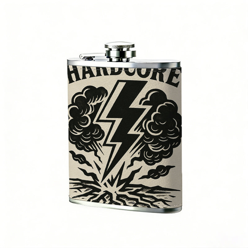 Hardcore lightning explosion logo 8oz Portable Stainless Steel Hip Flask - Juice Flask - Perfect Gift - Unique Whiskey Flask for Women, Wine Pot Metal - Ideal stainless steel flask for all outdoor activities