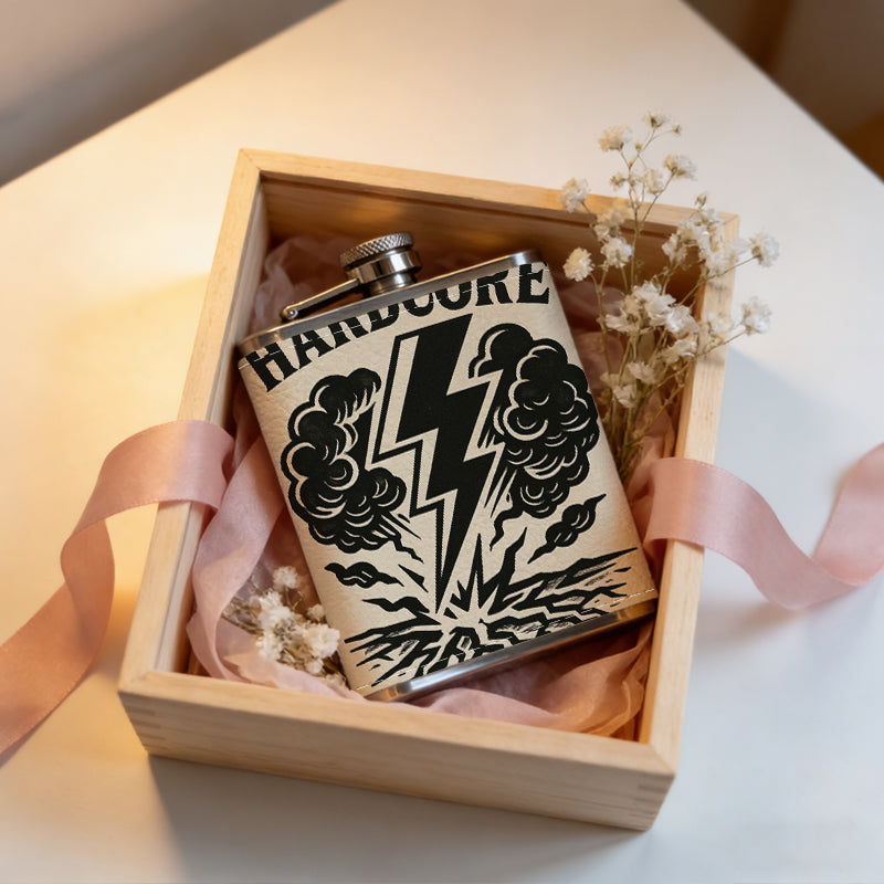 Hardcore lightning explosion logo 8oz Portable Stainless Steel Hip Flask - Juice Flask - Perfect Gift - Unique Whiskey Flask for Women, Wine Pot Metal - Ideal stainless steel flask for all outdoor activities