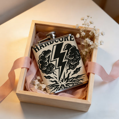Hardcore lightning explosion logo 8oz Portable Stainless Steel Hip Flask - Juice Flask - Perfect Gift - Unique Whiskey Flask for Women, Wine Pot Metal - Ideal stainless steel flask for all outdoor activities