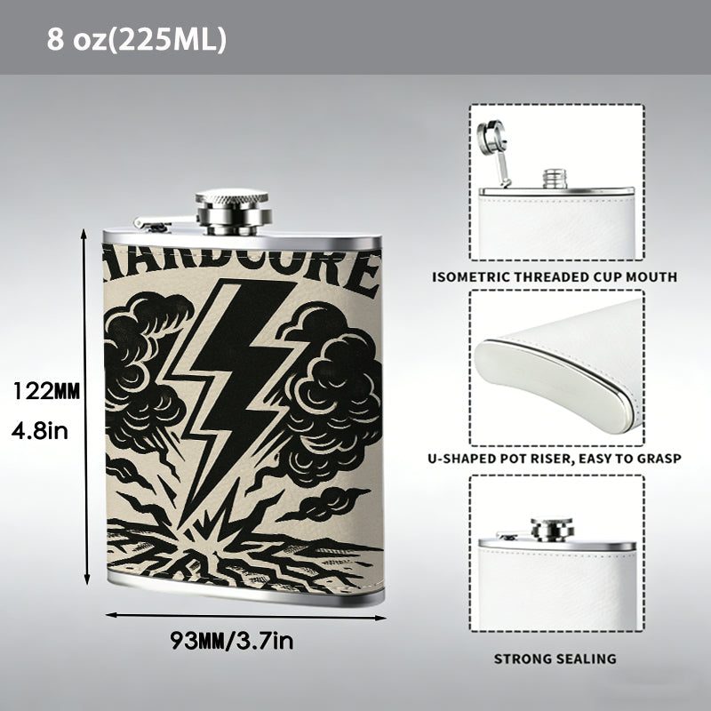 Hardcore lightning explosion logo 8oz Portable Stainless Steel Hip Flask - Juice Flask - Perfect Gift - Unique Whiskey Flask for Women, Wine Pot Metal - Ideal stainless steel flask for all outdoor activities
