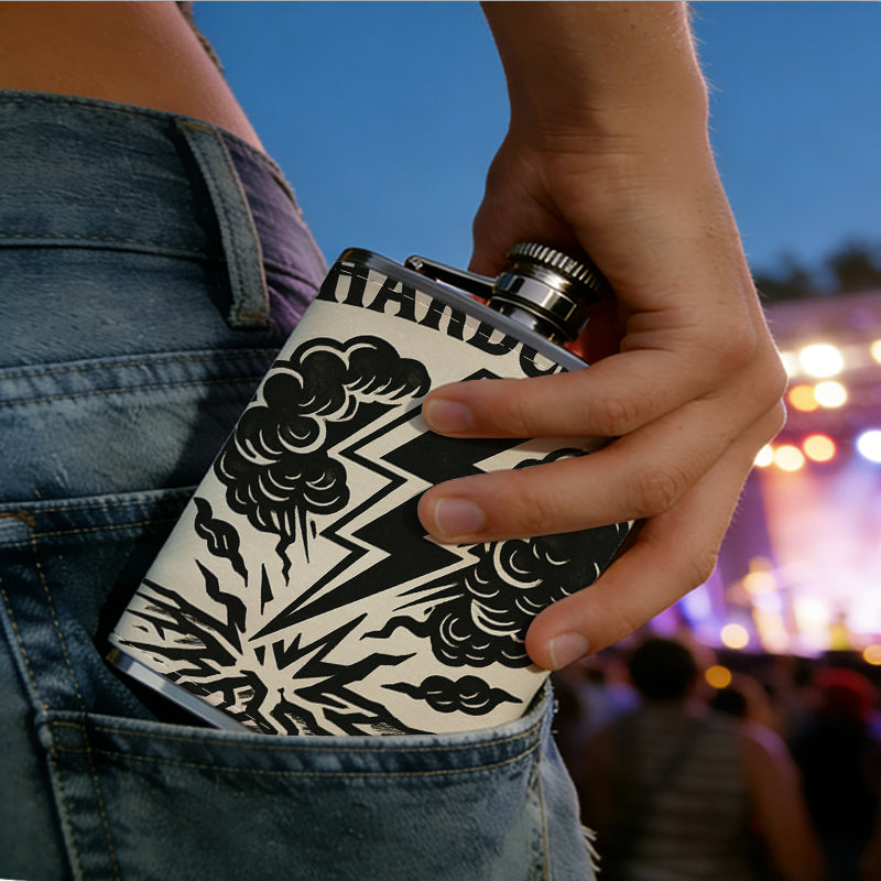 Hardcore lightning explosion logo 8oz Portable Stainless Steel Hip Flask - Juice Flask - Perfect Gift - Unique Whiskey Flask for Women, Wine Pot Metal - Ideal stainless steel flask for all outdoor activities