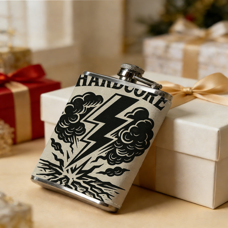 Hardcore lightning explosion logo 8oz Portable Stainless Steel Hip Flask - Juice Flask - Perfect Gift - Unique Whiskey Flask for Women, Wine Pot Metal - Ideal stainless steel flask for all outdoor activities