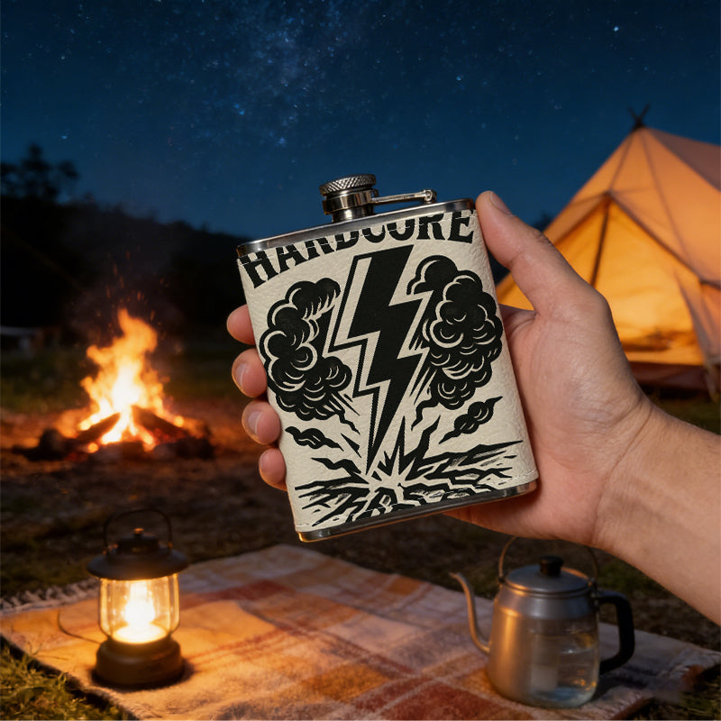 Hardcore lightning explosion logo 8oz Portable Stainless Steel Hip Flask - Juice Flask - Perfect Gift - Unique Whiskey Flask for Women, Wine Pot Metal - Ideal stainless steel flask for all outdoor activities