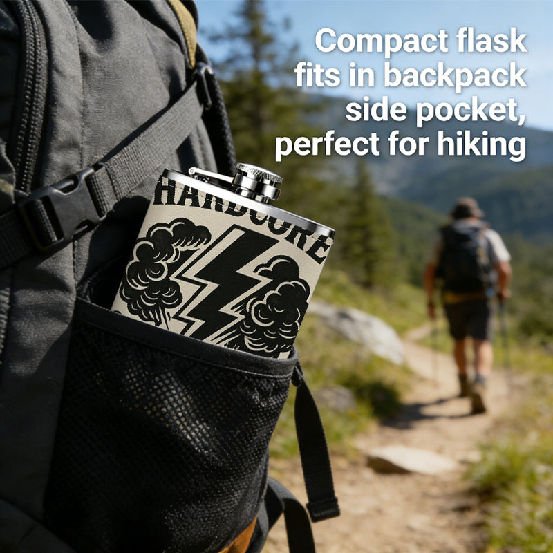 Hardcore lightning explosion logo 8oz Portable Stainless Steel Hip Flask - Juice Flask - Perfect Gift - Unique Whiskey Flask for Women, Wine Pot Metal - Ideal stainless steel flask for all outdoor activities