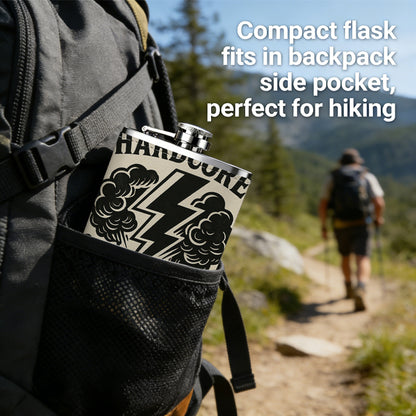 Hardcore lightning explosion logo 8oz Portable Stainless Steel Hip Flask - Juice Flask - Perfect Gift - Unique Whiskey Flask for Women, Wine Pot Metal - Ideal stainless steel flask for all outdoor activities