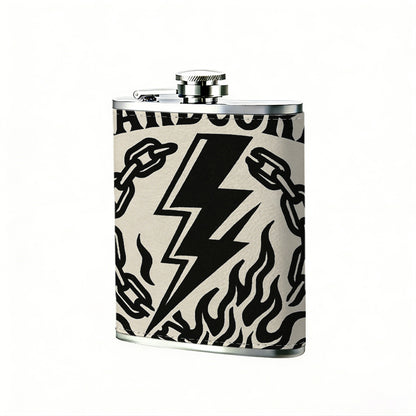 Hardcore text with lightning chains and flames 8oz Portable Stainless Steel Hip Flask - Juice Flask - Perfect Gift - Unique Whiskey Flask for Women, Wine Pot Metal - Ideal stainless steel flask for all outdoor activities