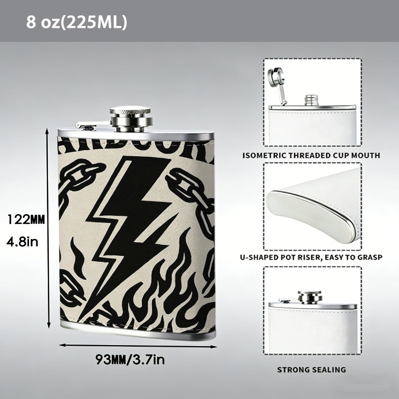 Hardcore text with lightning chains and flames 8oz Portable Stainless Steel Hip Flask - Juice Flask - Perfect Gift - Unique Whiskey Flask for Women, Wine Pot Metal - Ideal stainless steel flask for all outdoor activities